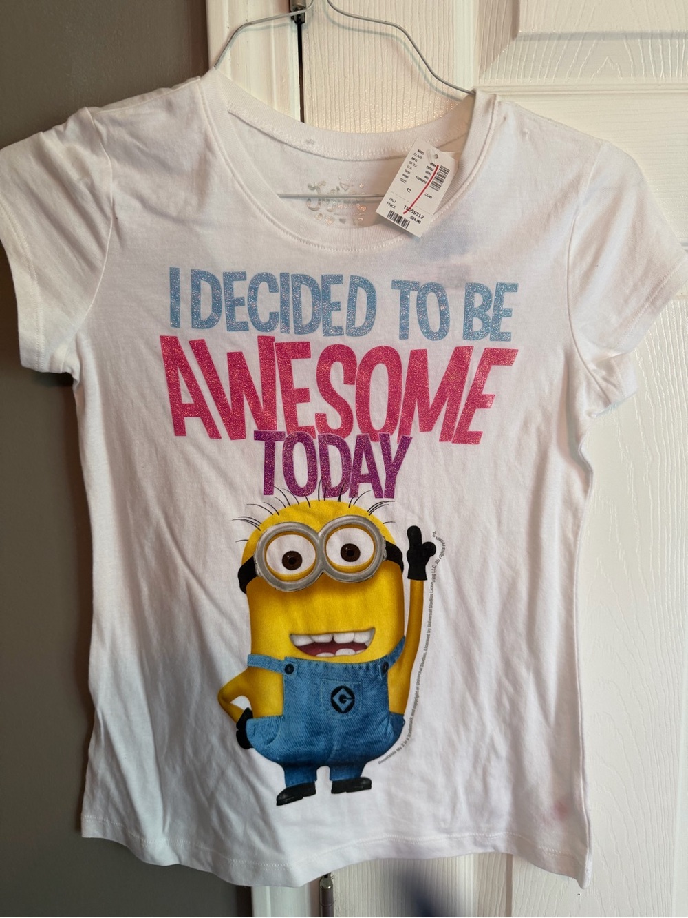 NEW Girls 12 Justice White Minions 'I Decided to Be Awesome Today' Graphic Tee